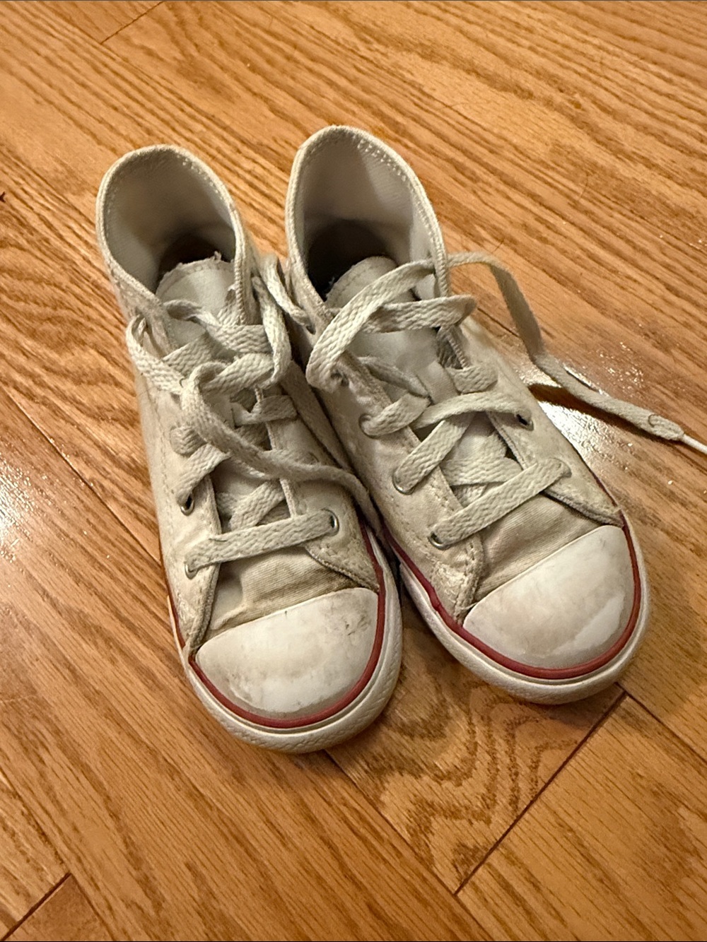 Kids White High-Top Sneakers with Red Trim